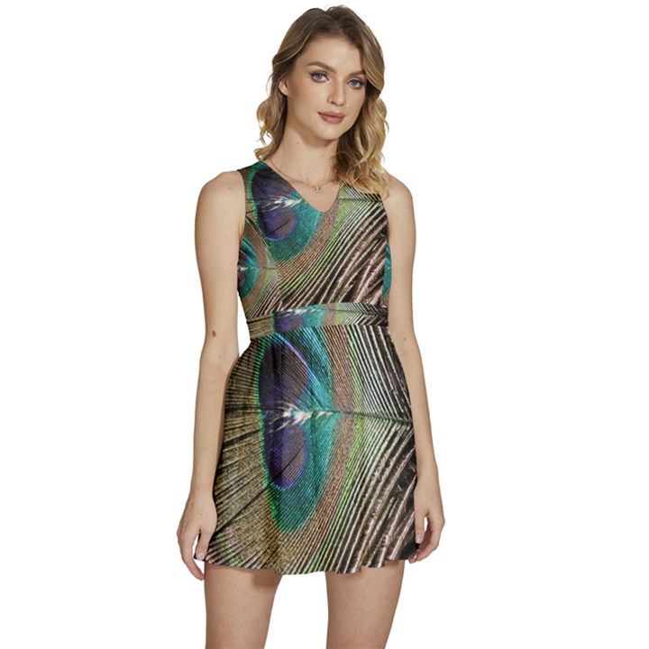 Peacock Sleeveless High Waist Mini Dress