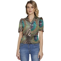 Peacock Puffed Short Sleeve Button Up Jacket