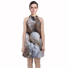 Beautiful Seashells  Velvet Halter Neckline Dress 