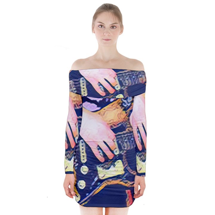 Stevie Ray Guitar  Long Sleeve Off Shoulder Dress