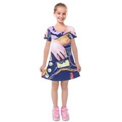 Stevie Ray Guitar  Kids  Short Sleeve Velvet Dress by StarvingArtisan