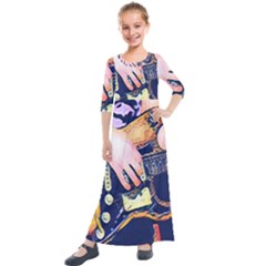 Stevie Ray Guitar  Kids  Quarter Sleeve Maxi Dress by StarvingArtisan