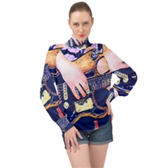 Stevie Ray Guitar  High Neck Long Sleeve Chiffon Top by StarvingArtisan