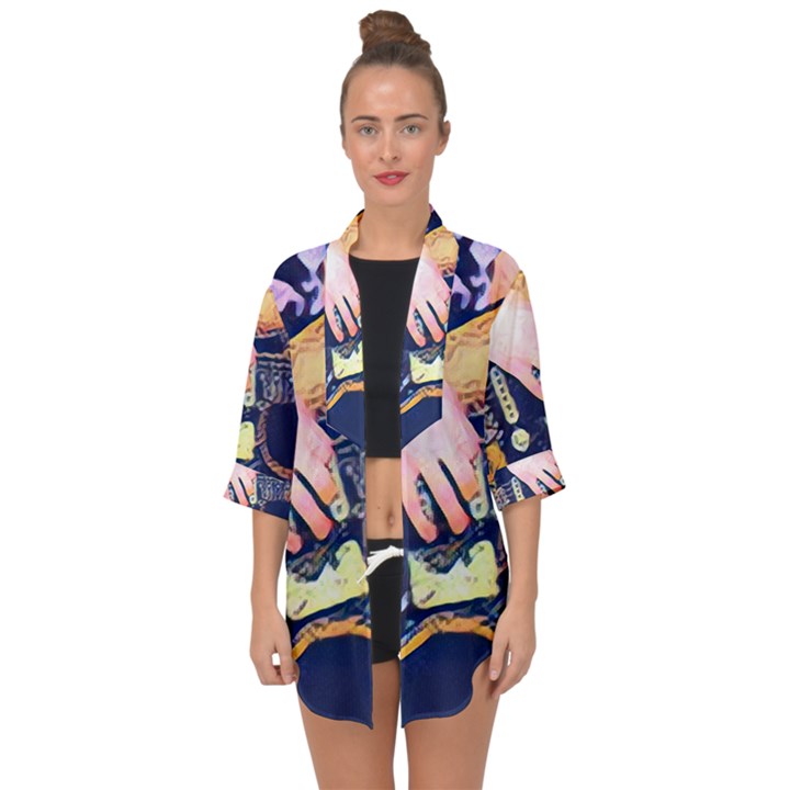 Stevie Ray Guitar  Open Front Chiffon Kimono