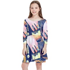 Stevie Ray Guitar  Kids  Quarter Sleeve Skater Dress by StarvingArtisan