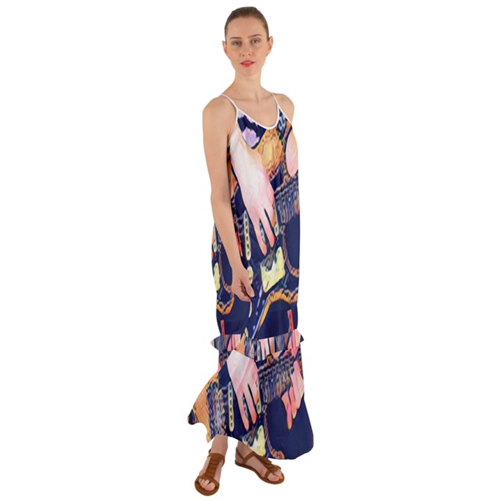 Stevie Ray Guitar  Cami Maxi Ruffle Chiffon Dress