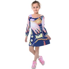 Stevie Ray Guitar  Kids  Long Sleeve Velvet Dress by StarvingArtisan