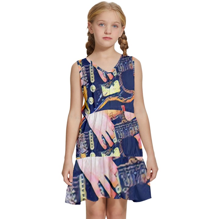 Stevie Ray Guitar  Kids  Sleeveless Tiered Mini Dress