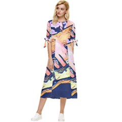 Stevie Ray Guitar  Bow Sleeve Chiffon Midi Dress