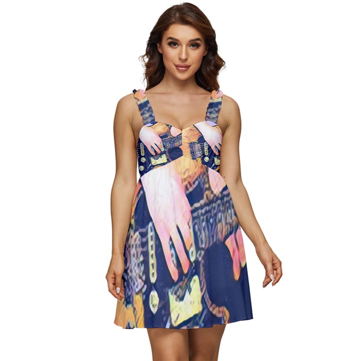 Stevie Ray Guitar  Ruffle Strap Babydoll Chiffon Dress