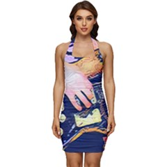 Stevie Ray Guitar  Sleeveless Wide Square Neckline Ruched Bodycon Dress