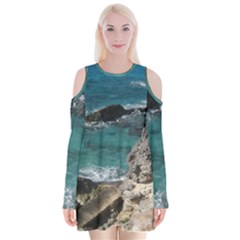 Isla Mujeres Mexico Velvet Long Sleeve Shoulder Cutout Dress