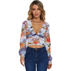 Daisy Painting  Long Sleeve Deep-v Velour Top