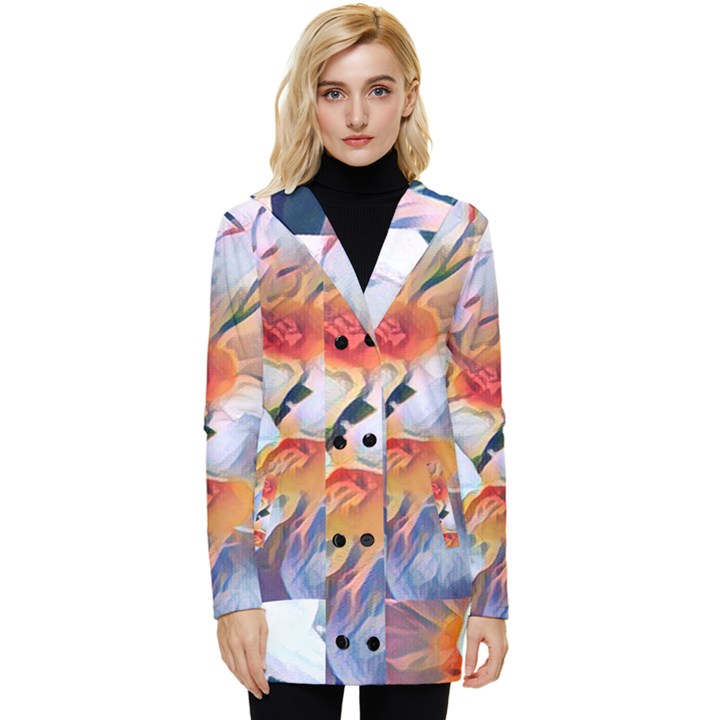 Daisy Painting  Button Up Hooded Coat 