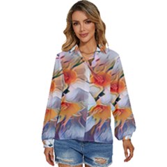 Daisy Painting  Women s Long Sleeve Button Down Shirt