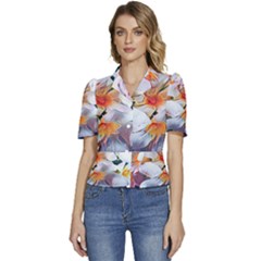 Daisy Painting  Puffed Short Sleeve Button Up Jacket