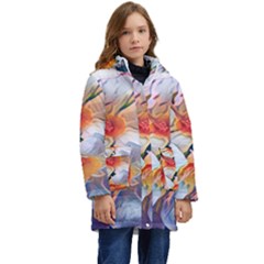 Daisy Painting  Kid s Hooded Longline Puffer Jacket by StarvingArtisan