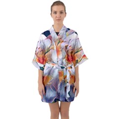 Daisy Painting  Half Sleeve Satin Kimono  by StarvingArtisan