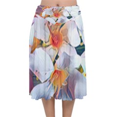 Daisy Painting  Velvet Flared Midi Skirt