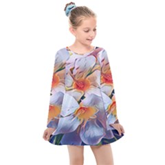 Daisy Painting  Kids  Long Sleeve Dress by StarvingArtisan