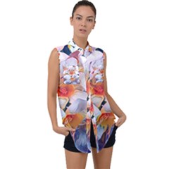 Daisy Painting  Sleeveless Chiffon Button Shirt