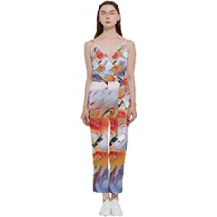 Daisy Painting  V-neck Spaghetti Strap Tie Front Jumpsuit by StarvingArtisan