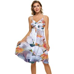 Daisy Painting  Sleeveless Tie Front Chiffon Dress