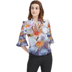 Daisy Painting  Loose Horn Sleeve Chiffon Blouse