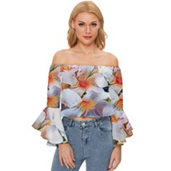 Daisy Painting  Off Shoulder Flutter Bell Sleeve Top