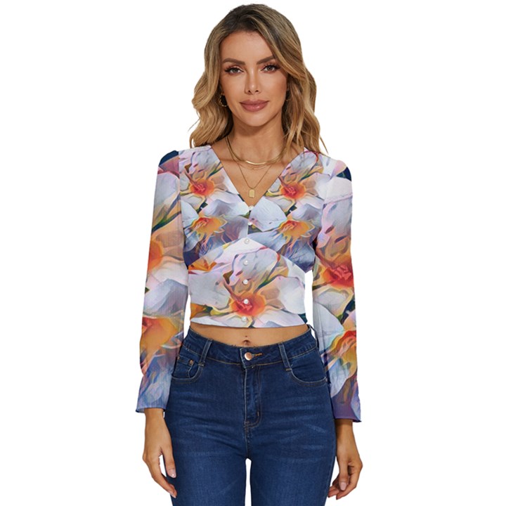 Daisy Painting  Long Sleeve V-Neck Top