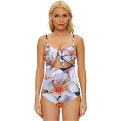 Daisy Painting  Knot Front One-piece Swimsuit by StarvingArtisan