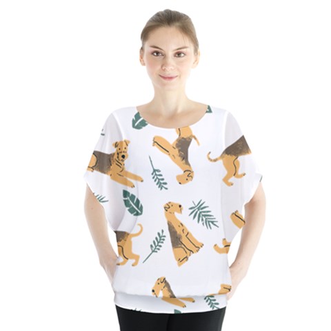 Airedale T- Shirt Airedale Terrier T- Shirt Batwing Chiffon Blouse by maxcute