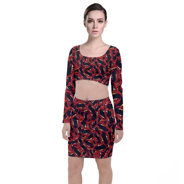 Ugly Open Mouth Graphic Motif Print Pattern Top and Skirt Sets