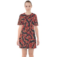 Ugly Open Mouth Graphic Motif Print Pattern Sixties Short Sleeve Mini Dress by dflcprintsclothing