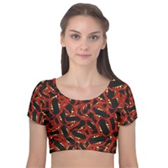 Ugly Open Mouth Graphic Motif Print Pattern Velvet Short Sleeve Crop Top  by dflcprintsclothing