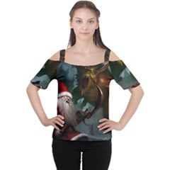 A Santa Claus Standing In Front Of A Dragon Cutout Shoulder Tee