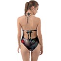 A Santa Claus Standing In Front Of A Dragon Halter Cut-Out One Piece Swimsuit View2