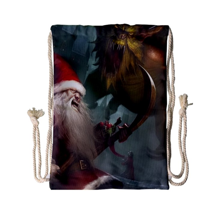 A Santa Claus Standing In Front Of A Dragon Drawstring Bag (Small)