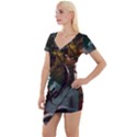 A Santa Claus Standing In Front Of A Dragon Short Sleeve Asymmetric Mini Dress View1