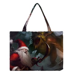 A Santa Claus Standing In Front Of A Dragon Medium Tote Bag by bobilostore