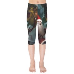 A Santa Claus Standing In Front Of A Dragon Kids  Capri Leggings 