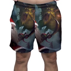 A Santa Claus Standing In Front Of A Dragon Men s Shorts by bobilostore