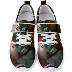 A Santa Claus Standing In Front Of A Dragon Men s Velcro Strap Shoes by bobilostore