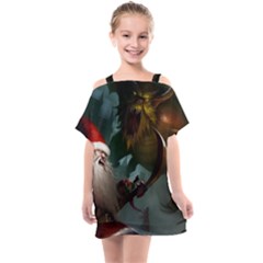 A Santa Claus Standing In Front Of A Dragon Kids  One Piece Chiffon Dress by bobilostore