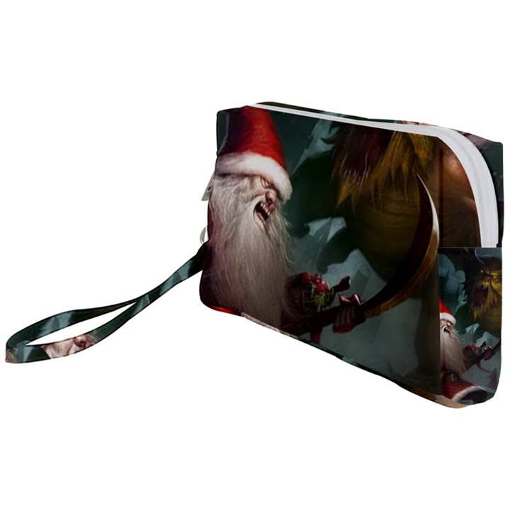 A Santa Claus Standing In Front Of A Dragon Wristlet Pouch Bag (Small)