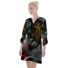 A Santa Claus Standing In Front Of A Dragon Open Neck Shift Dress by bobilostore