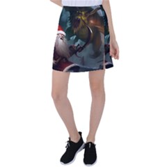 A Santa Claus Standing In Front Of A Dragon Tennis Skirt by bobilostore