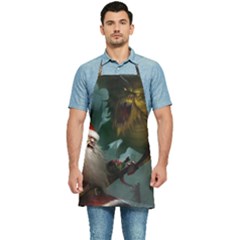 A Santa Claus Standing In Front Of A Dragon Kitchen Apron by bobilostore