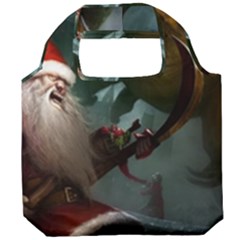 A Santa Claus Standing In Front Of A Dragon Foldable Grocery Recycle Bag by bobilostore