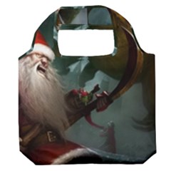 A Santa Claus Standing In Front Of A Dragon Premium Foldable Grocery Recycle Bag by bobilostore